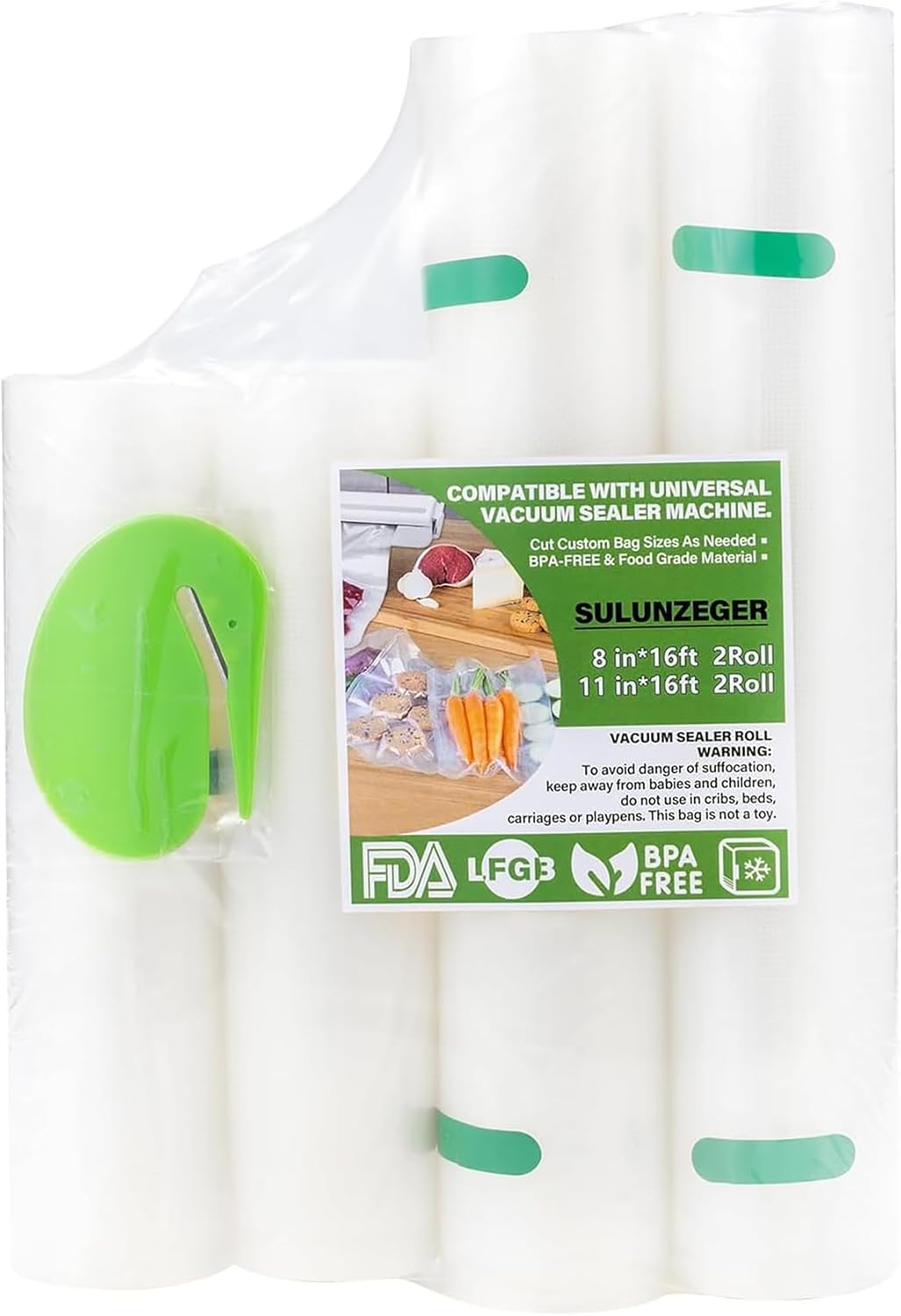 Skiennix Vacuum Sealer Bags - Airtight Food Storage Rolls | 2 Rolls 8"x16' & 2 Rolls 11"x16' | BPA Free, Microwave & Freezer Safe