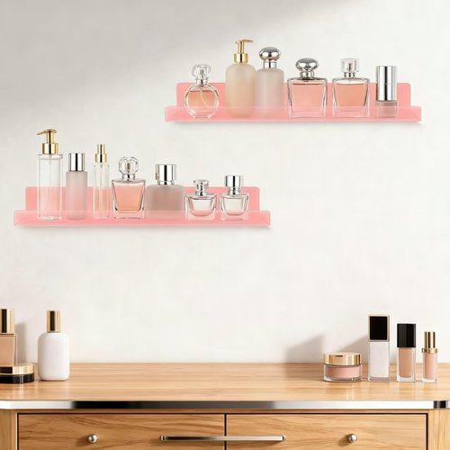 Dezzer Acrylic Floating Shelves - 15" Wall-Mounted Storage for Books, Toys & Perfume | Pink 4-Pack