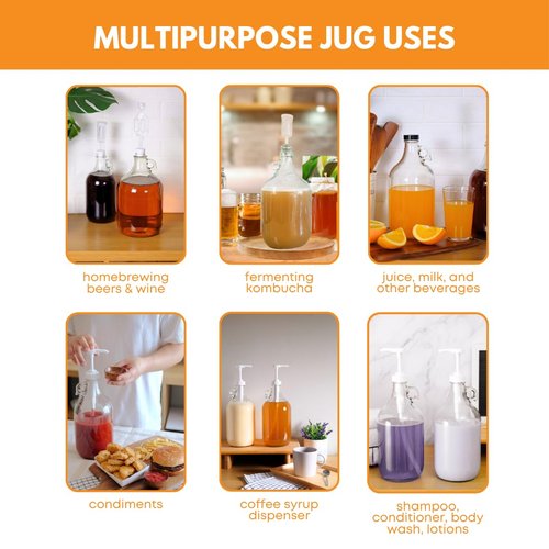Fastrack 4-Pack 1 Gallon Glass Jug Set (128 oz) w/ Polyseal Caps | Multipurpose 1 Gallon Jug, & Detergent Dispenser for Laundry, Glass Jar for Liquids, Water & Juice
