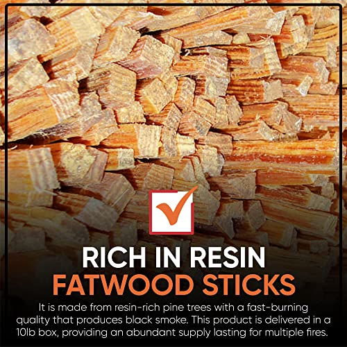 Fatwood Fire Starter Sticks - 10 lb Natural Kindling for Campfires & Fireplaces - Dependable Rapid Ignition