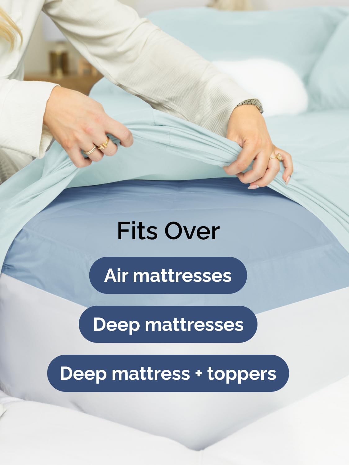 Skiennix Extra Deep Cal King Sheet Set | 6-Piece Breathable Cooling Bedding - Soft, Wrinkle-Free, Ice Blue
