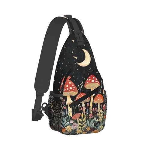 IRIHISKY Sling Bag for Men Women Mushrooms Moon Forest Crossbody Backpack Casual Hiking Daypack for Travel Sport Running Chest Bag