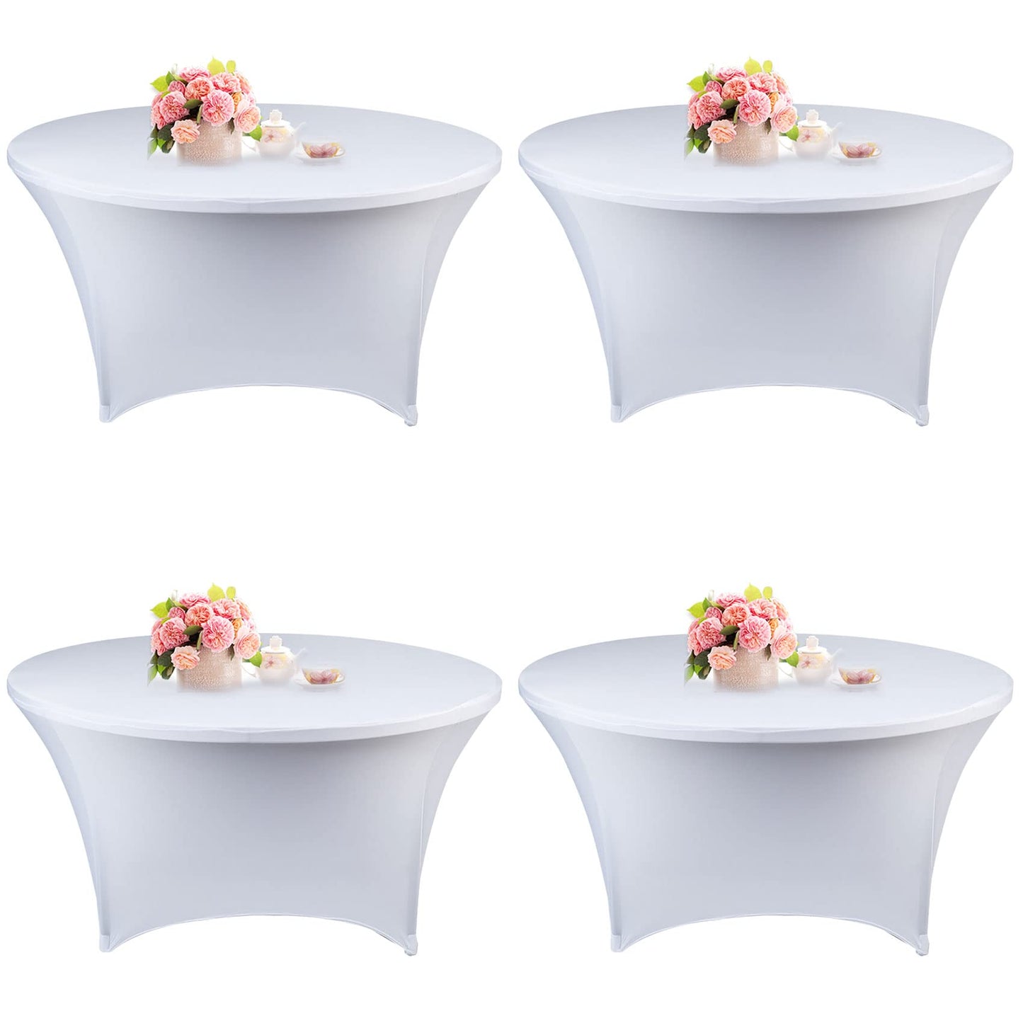 4 Pack 6FT Round Spandex Tablecloth 72 Inch White Stretchable Table Cover Washable and Wrinkle Resistant Table Cloth, Fitted Round Table for Wedding, Banquet, Birthday, Party, Restaurant (White)