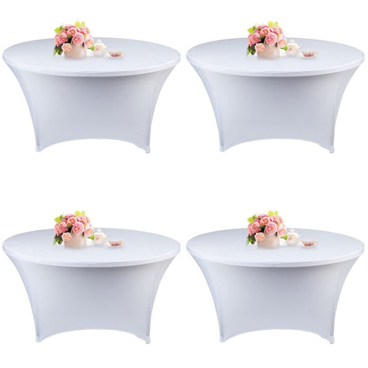 4 Pack 6FT Round Spandex Tablecloth 72 Inch White Stretchable Table Cover Washable and Wrinkle Resistant Table Cloth, Fitted Round Table for Wedding, Banquet, Birthday, Party, Restaurant (White)