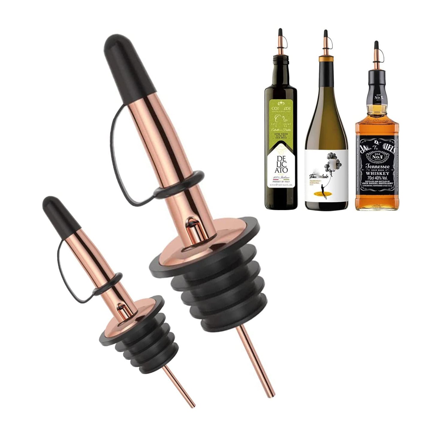 Pafusen 6 Pack Liquor Bottle Pourers, Liquor Pour Spout for Liquor Bottles, Stainless Steel Olive oil Dispenser Spout, Alcohol Pourer Dust Caps Covers Fixed, Rose Gold