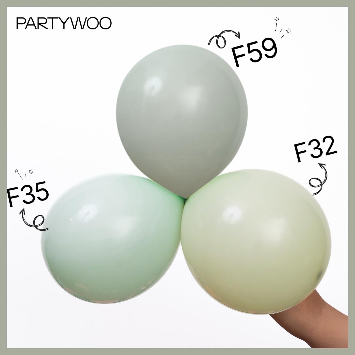 PartyWoo Dusty Green Balloons 50pcs 12 Inch Sage Olive Eucalyptus Green Boho Neutral Latex Helium Balloons for Baby Shower Wedding Jungle Woodland Themed Birthday Party Decorations Green-F59