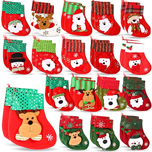 Chalyna 36 Pcs 6.8in Retro Christmas Stockings Set - 3D Santa/Snowman Reindeer, Bulk Holiday Candy Socks