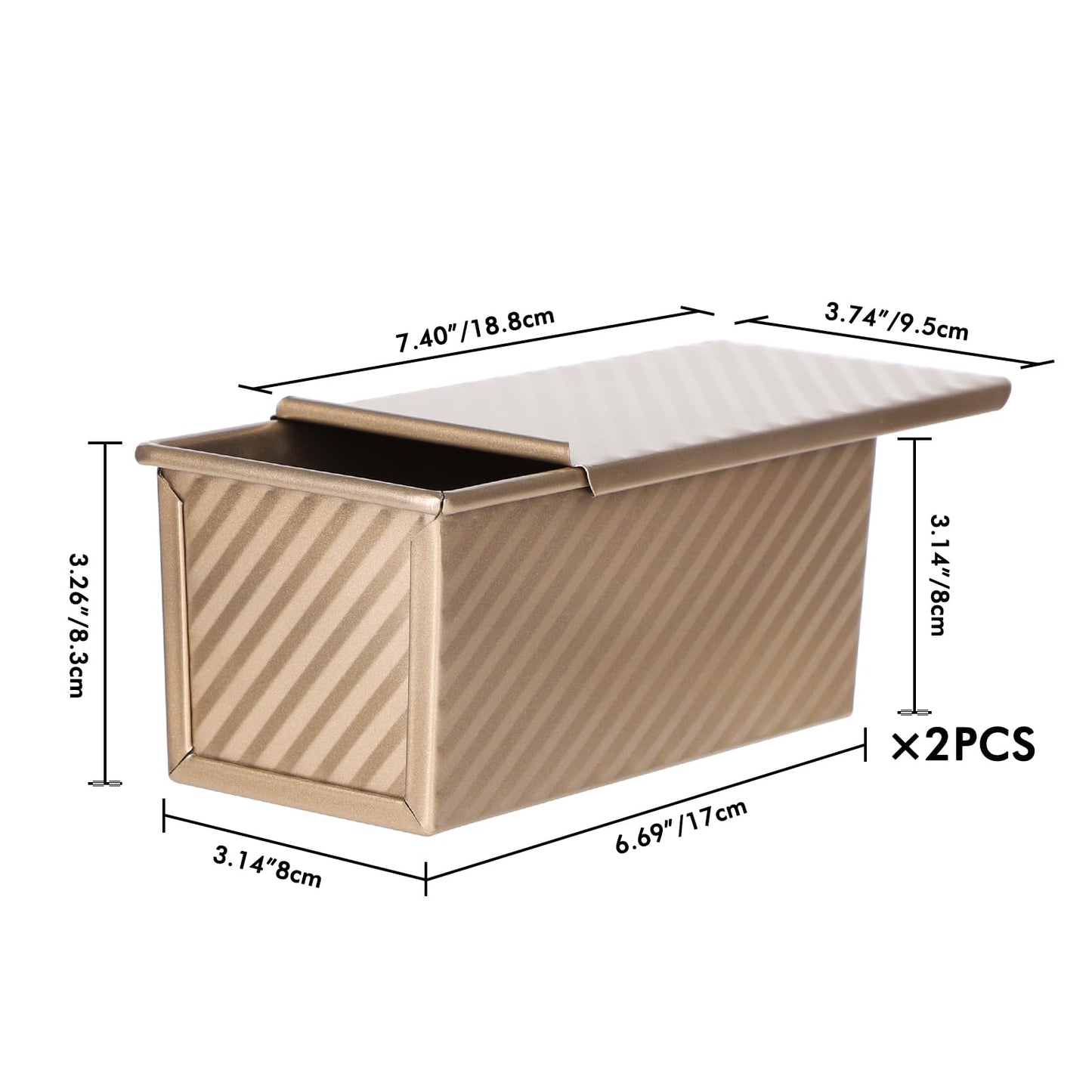 Beasea Pullman Loaf Pan with Lid, 2 Pack 0.5 lb Small Non-Stick Bread Loaf Pans Carbon Steel Mini Bread Toast Box for Homemade Bread Toast Oven Baking - Gold