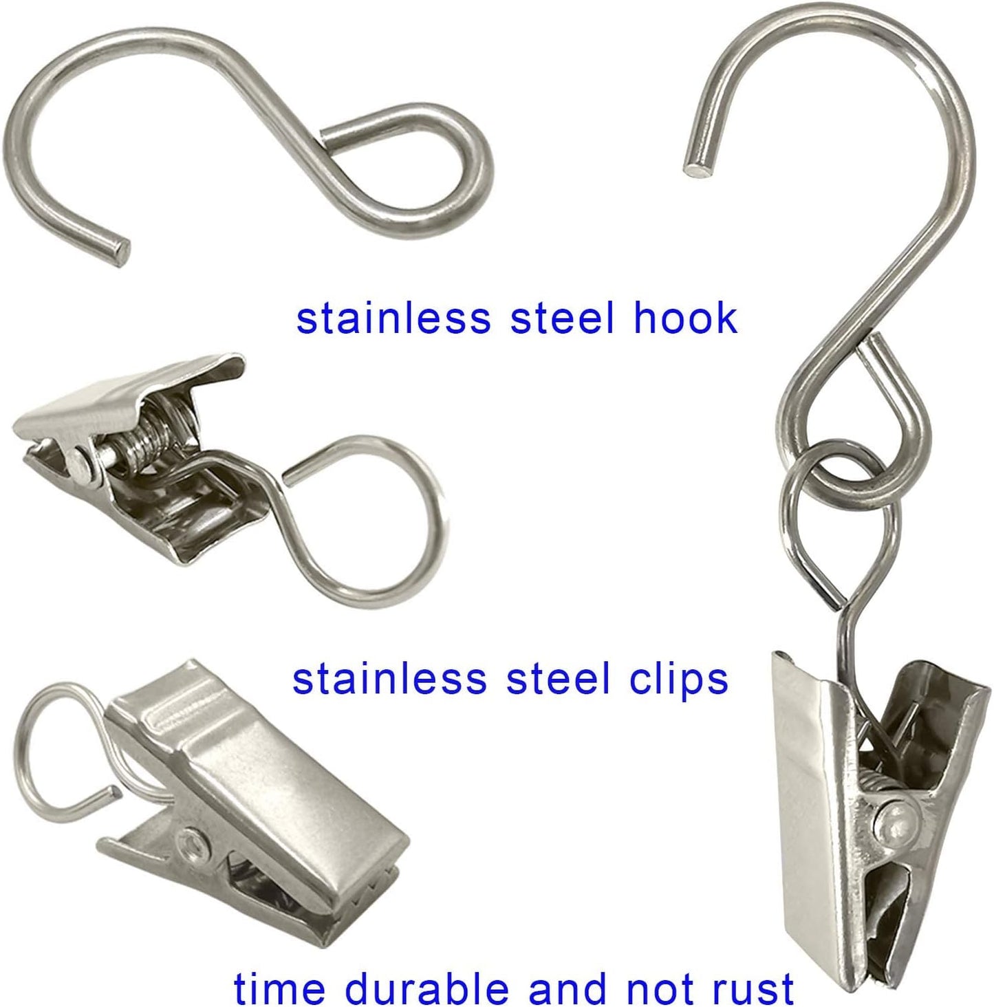 Skiennix Stainless Steel S Hooks - 50 Pack Hanging Clips for Party Lights & Art Display - 2.4 Inch Silver