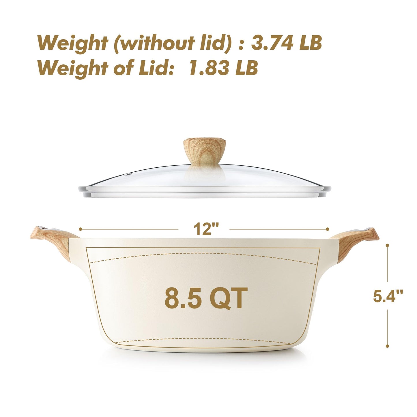 SENSARTE Ceramic Nonstick Stock Pot with Lid, 2.6/4.5/6.6/8.5 QT Soup Pot Casserole Pot, Non-toxic Healthy Pasta Pot, Large Cooking Pot Stew Pot, Induction Compatible, PFOA PFAS PTFE Free, White