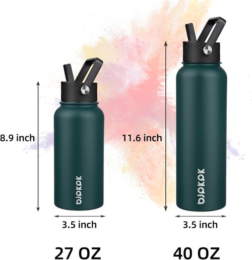 BJPKPK Insulated Water Bottles - 40oz Stainless Steel with Straw Lid | BPA-Free, Leakproof, Army Green