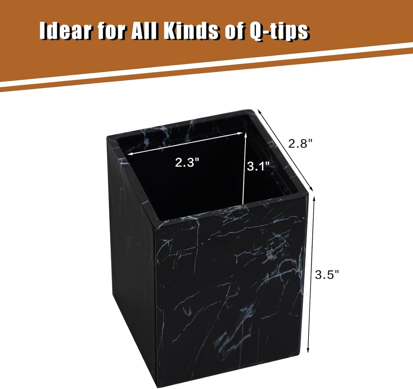 Jung Ford Cotton Swab Holders - 2-Pack Marble Pattern Resin Storage Jars for Bathroom | Black