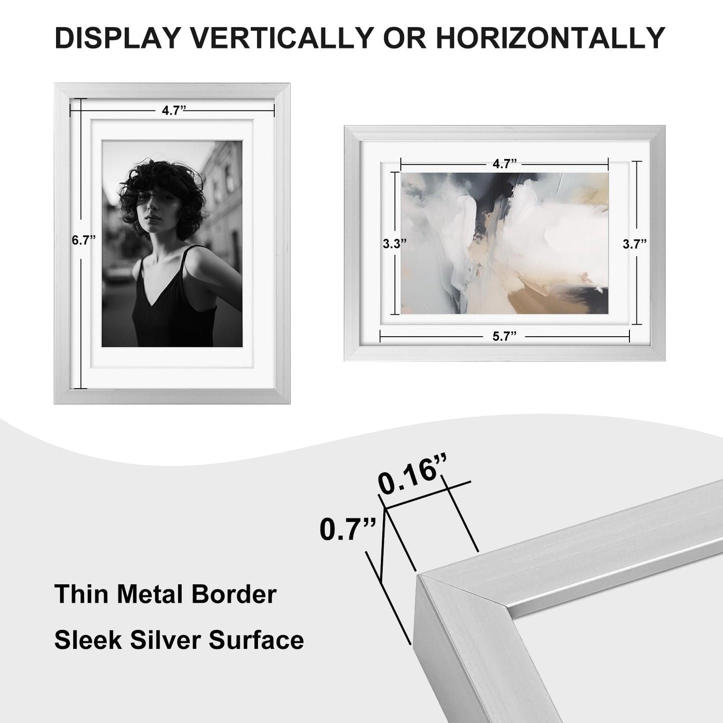 Egofine 18x24 Aluminum Picture Frame Display with Mat for 16x20 or 18x24 without Mat, Metal Poster Frame Covered by Plexiglass for Wall Mounting, 2 Pack, Silver