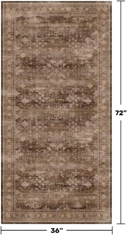 Brown Boho Runner Rug - Washable 3x6 Entryway & Hallway Floor Mat | Non-Slip, Stain & Fade Resistant