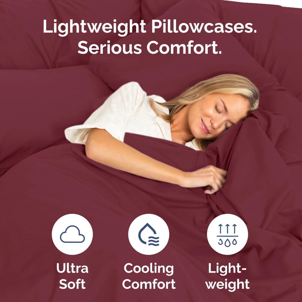 King Pillow Cases by Luxurious Living - Ultra Soft Hotel Quality - Wrinkle Free & Stain Resistant - 10 Pcs Set in Burgundy