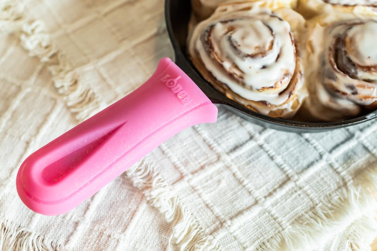 Lodge Silicone Deluxe Hot Handle Holder - Dishwasher Safe Hot Handle Holder Designed for Lodge Cast Iron Skillets - Reusable Heat Protection Up to 500° - Roller-Disco Pink