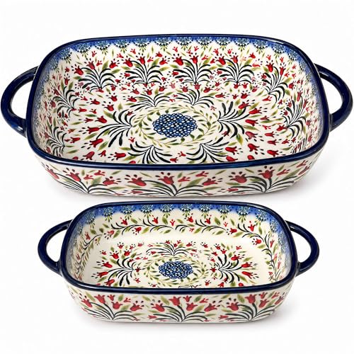 Olive Garland Hand-Painted Ceramic Baking Dish Set - 2-Piece Pottery Style Cookware