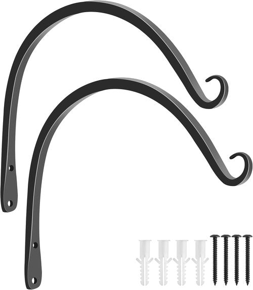 Feed Garden 10-Inch Decorative Hanging Plant Brackets - 2 Pack Wall Hooks for Outdoor Use | Black