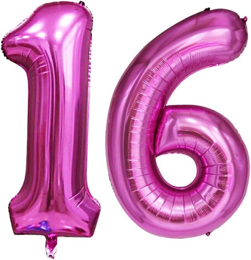 GOER Jumbo 16 Balloons - Sweet 16 Birthday Party Decorations | 42 Inch Hot Pink Foil Helium Balloons