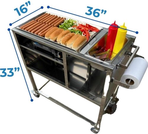 Hot Dog Cart - Stainless Steel Street Food Cart with 20" Aluminum Griddle | Portable 4-Wheel Design