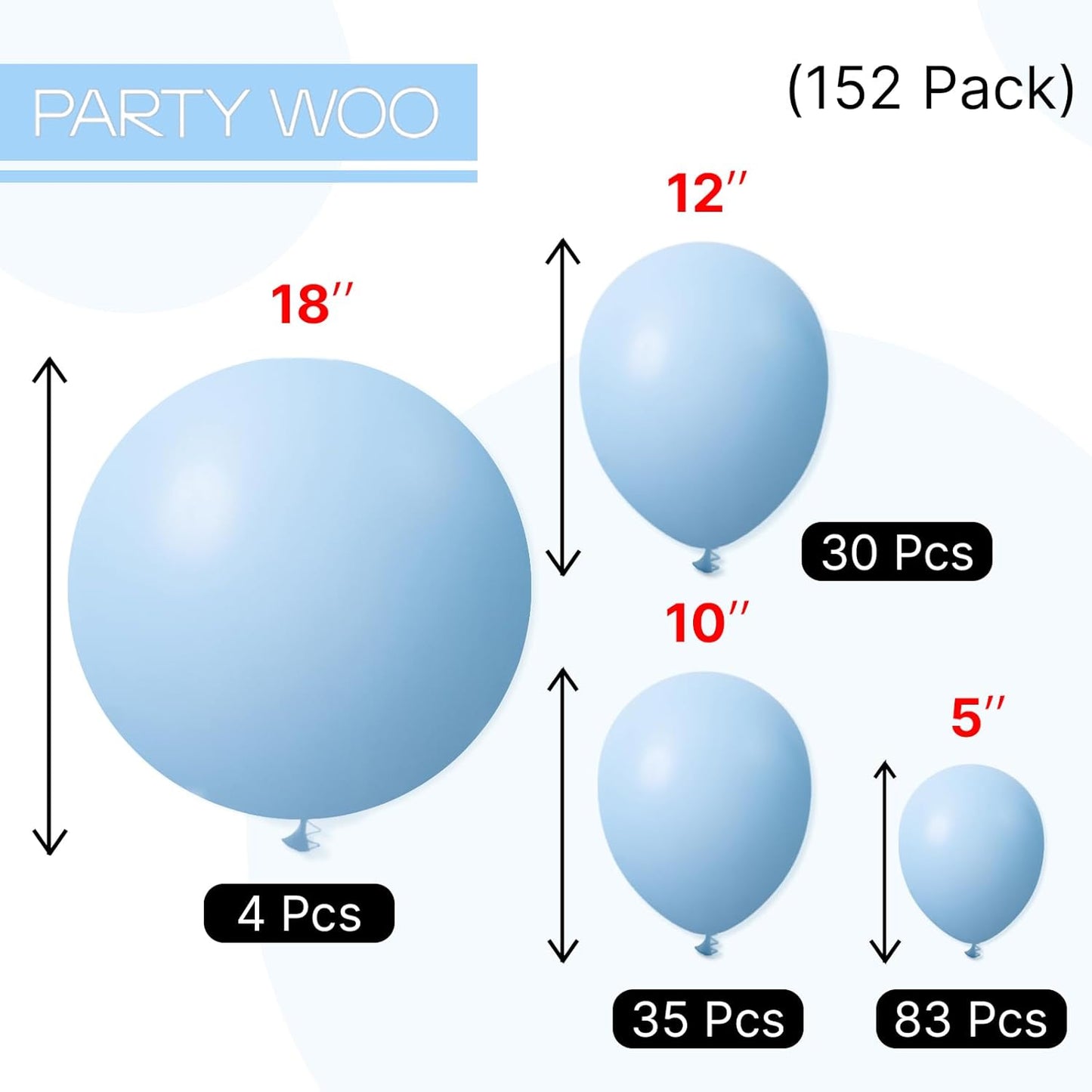 PartyWoo Light Blue Balloon Arch Kit - 152pcs in Various Sizes for Birthday, Baby Shower & Graduation Decor
