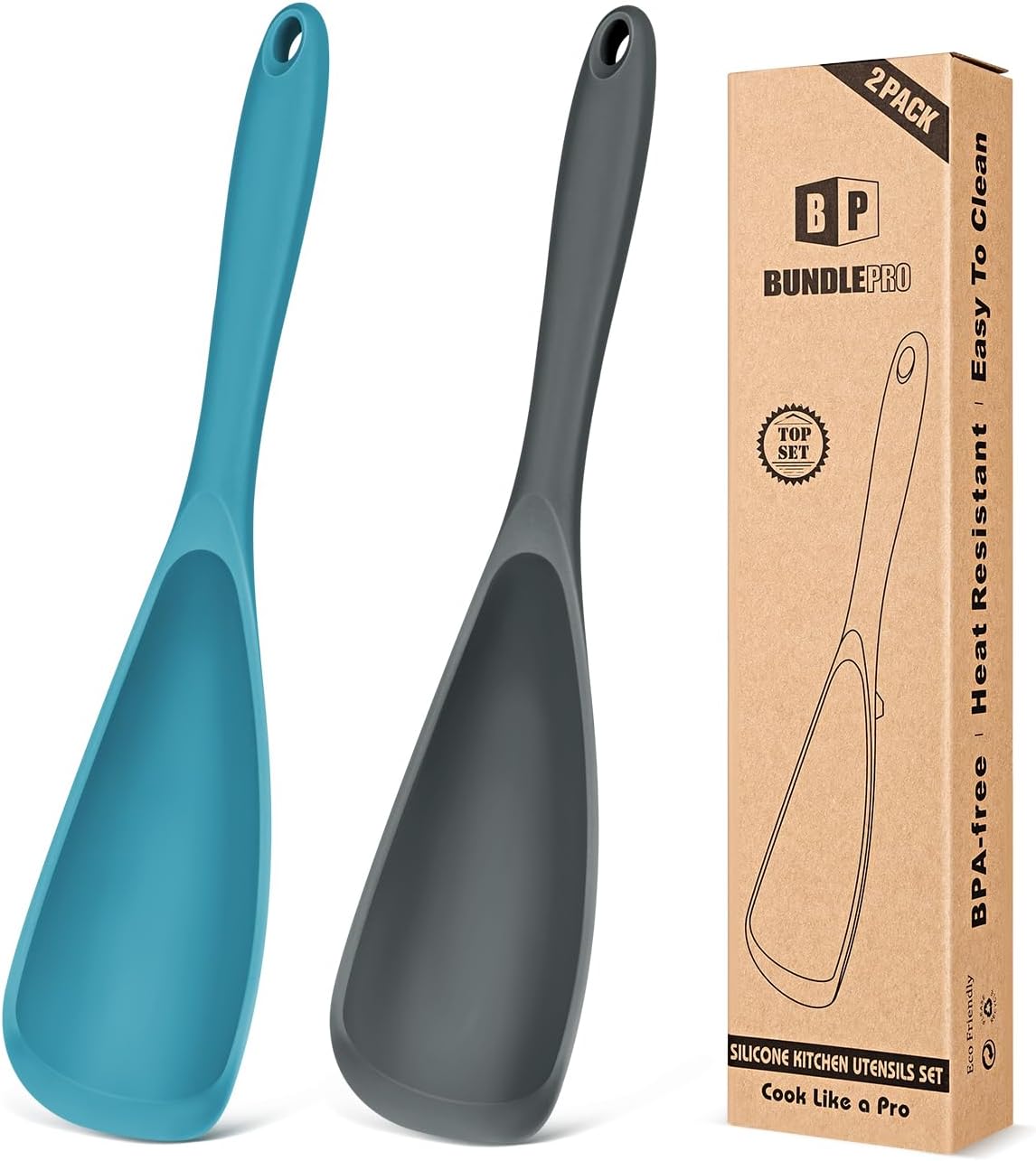 Skiennix Cooking Spoons - BPA-Free Non-Stick Spatula Set | Pack of 2, Gray-Blue Color