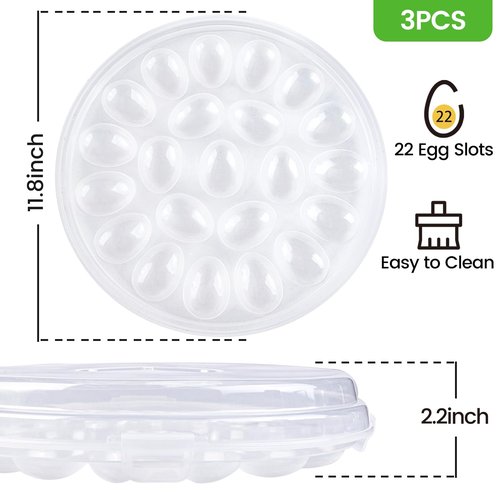 HAKSEN Deviled Egg Containers with Lid, 3PCS Deviled Egg Platter Carrier Holder Trays with 66 Slots for Party and Home Kitchen, Clear