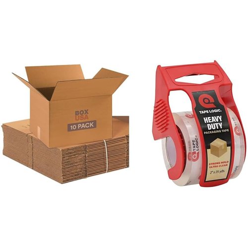 BOX USA Moving Boxes 18"L x 14"W x 12"H (10-Pack) Medium + Packaging Tape - Shipping, Mailing, Packing, Packaging and Storage