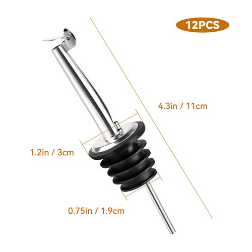 12 Pack Liquor Pour Spout with Dust Caps Stainless Steel Pourers Spouts for Alcohol, Olive Oil, Bar Bartender Accessories (Automatic Cover)