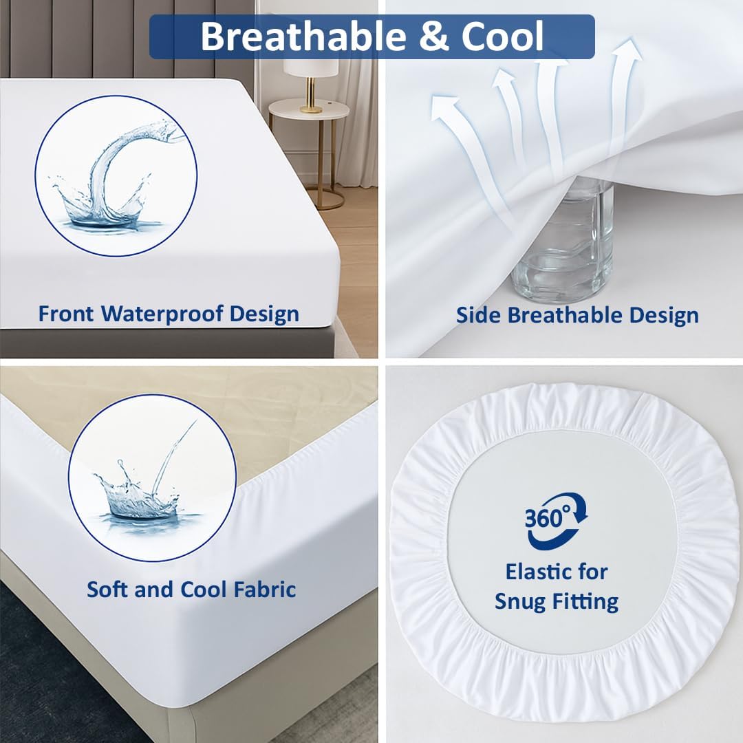 Skiennix 100% Waterproof Twin XL Mattress Protector - Premium Fitted Cotton Terry Cover, Machine Washable White