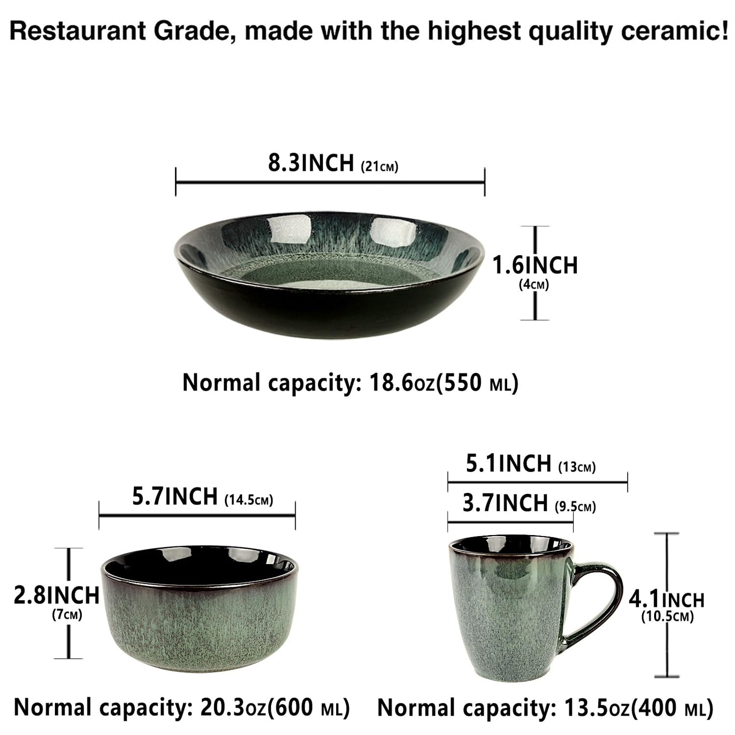 jinsongdafa Dinnerware Sets(12Pcs) Serves for 4, Reactive Glaze Plates and Bowls Set with 7.9"Small plates,8.3"Salad Plates,5.5"bowls, Modern kitchen tableware, Microwave safe, Set No.7