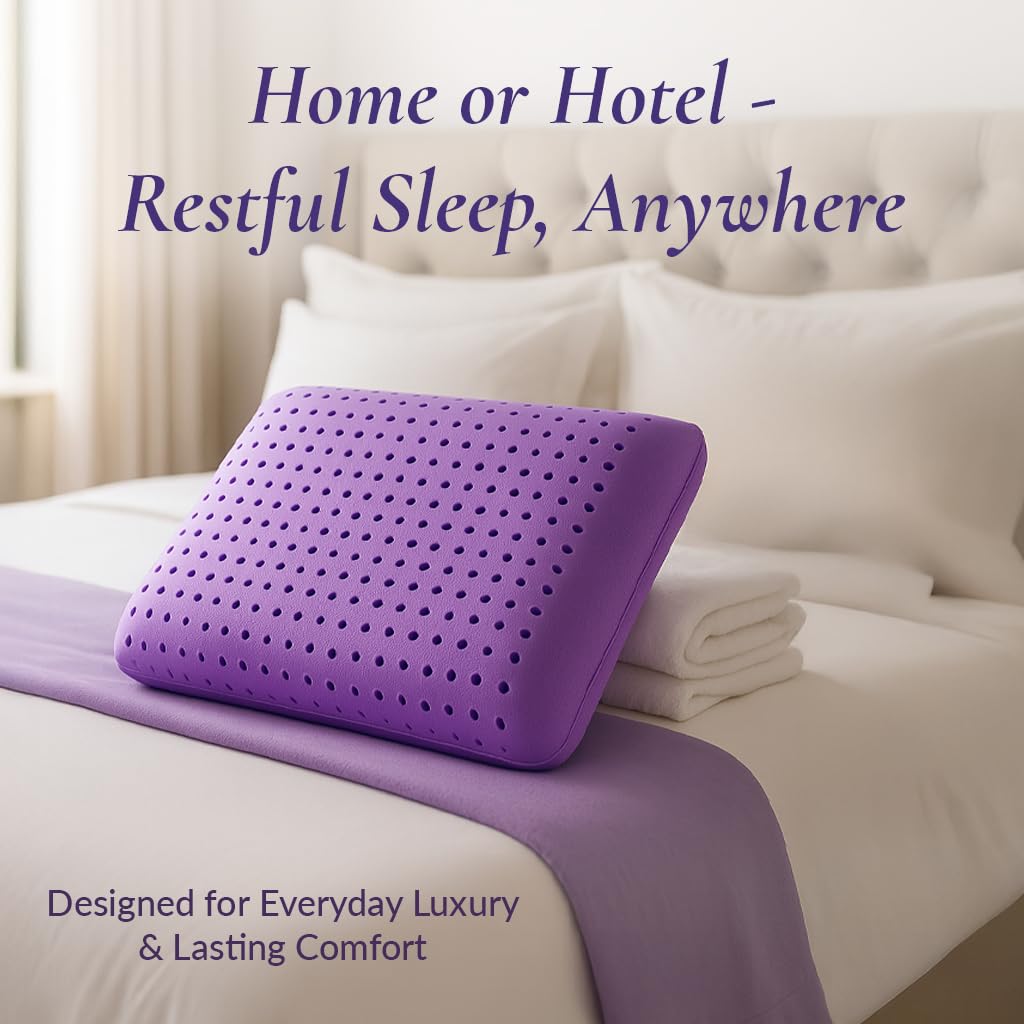 OMEO 2 Pack Lavender Cooling Memory Foam Bed Rest Pillows, Ventilated Memory Foam Cooling Pillow for Stomach, Back and Side Sleeper Support, Washable Removable Cover Sleeping Pillows, 24" x 16"
