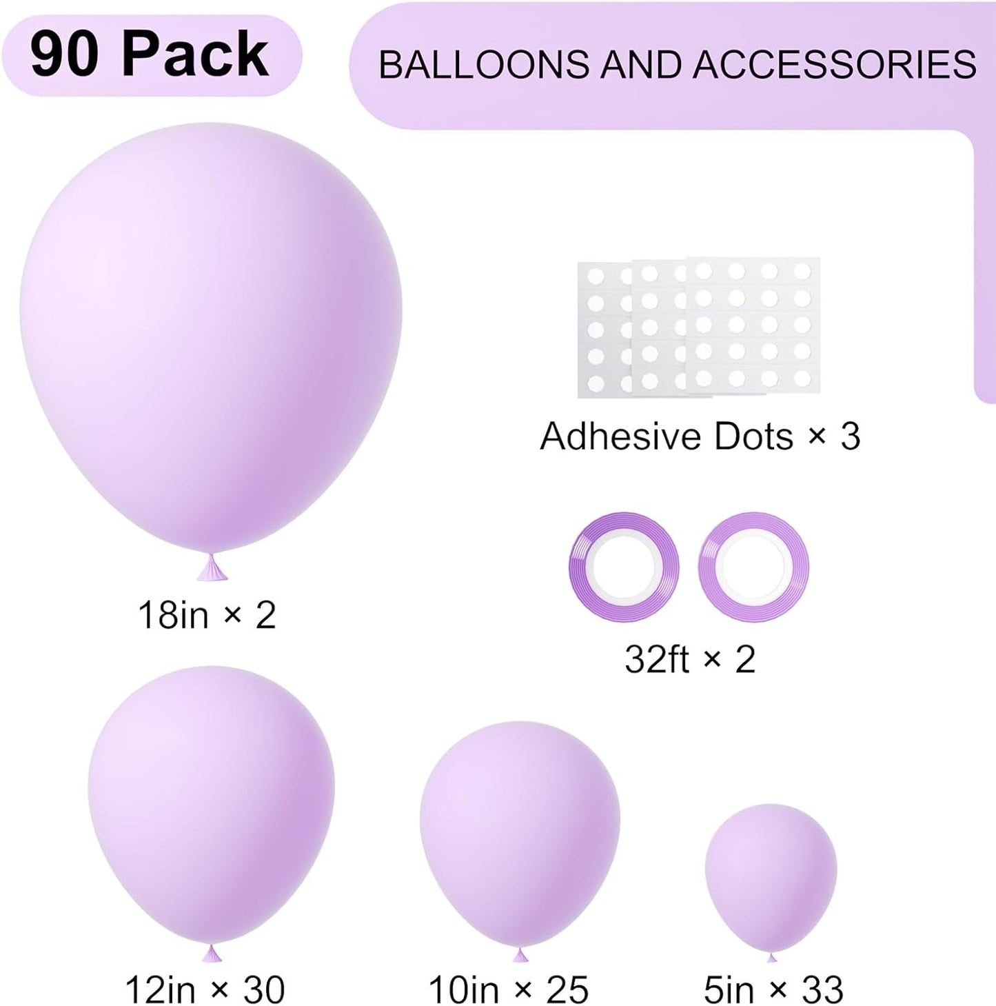 Voircoloria Pastel Purple Balloon Garland Kit - 90 Pack in Various Sizes for Graduation, Weddings & Parties