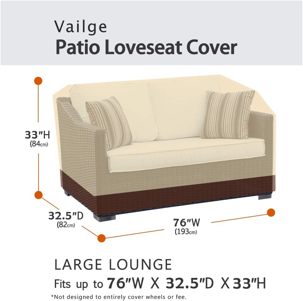 Vailge 2-Seater Patio Bench Cover - 100% Waterproof Outdoor Loveseat Protector | Medium, Beige & Brown