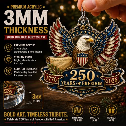 DuduCraft 250 Eagle USA Flag Patriotic Christmas Ornament - 250th Anniversary