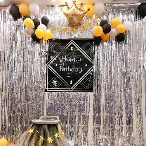 6 Pack Silver Foil Fringe Backdrop Curtains,3.28 ft x 8.2 ft Thicken Metallic Tinsel Streamer Party Decorations for Christmas New Year Birthday Wedding Graduation Party Decor Supplies