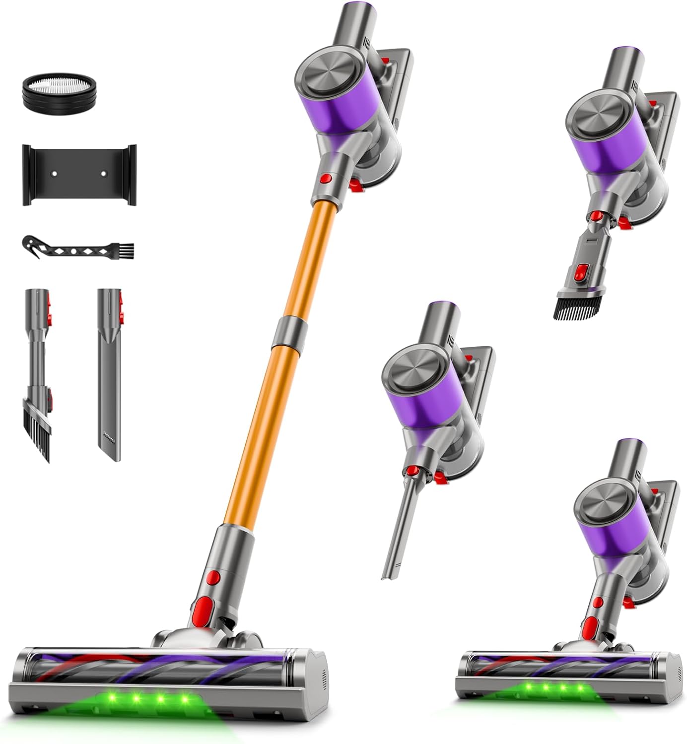 Skiennix Cordless Stick Vacuum Cleaner - 40Kpa Powerful Suction with LED Headlight | 8-in-1 Lightweight for Pet Hair, Purple