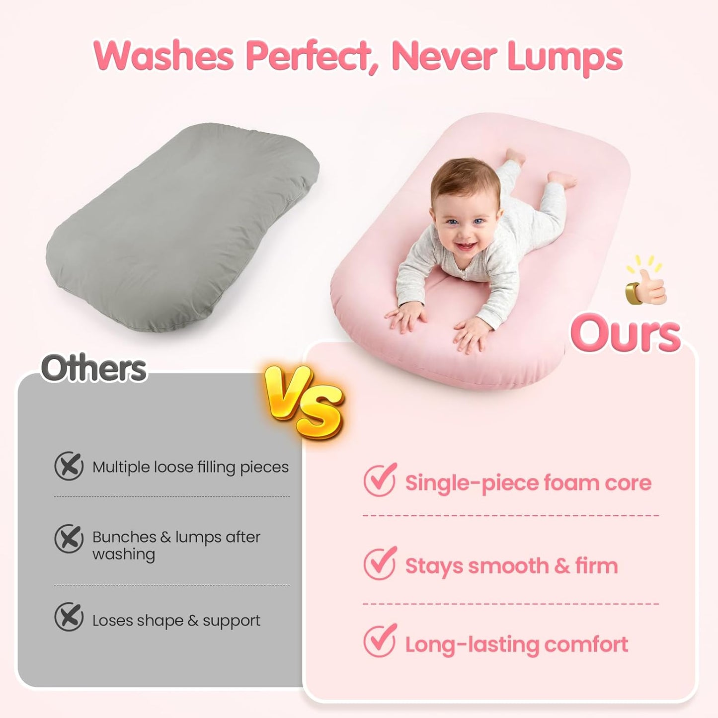 Skiennix Infant Support Cushion - Portable Baby Lounger & Tummy Time Mat, Soft Cotton, Waterproof (Pink)