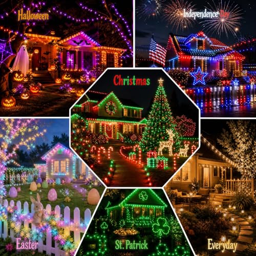 Dazzle Bright RGB 33ft 100 LED Color Changing Christmas Lights, USB Powered, Bluetooth + Remote