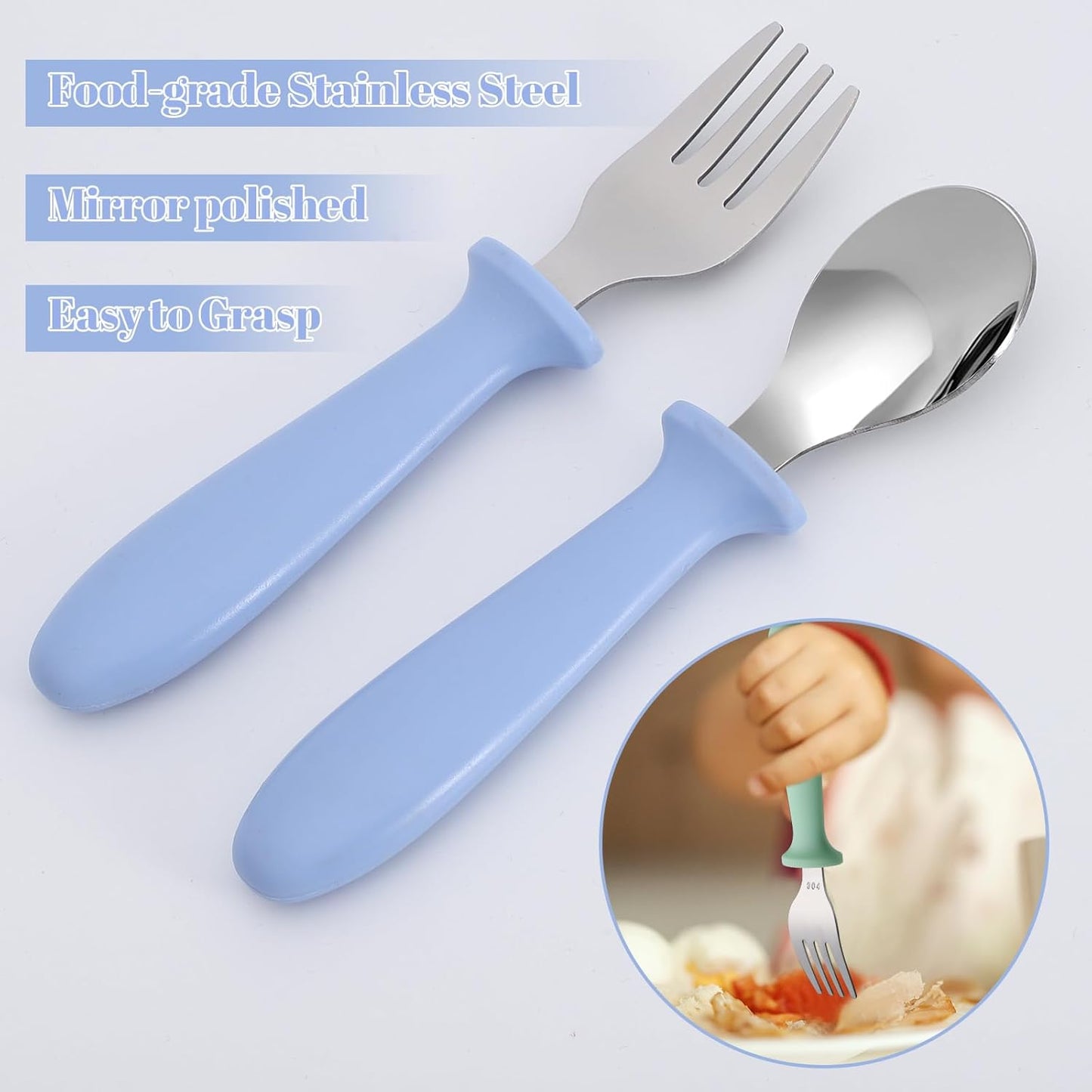 Pimoys Toddler Utensils Set - 6-Piece Forks & Spoons | Dishwasher Safe Stainless Steel with Plastic Handles