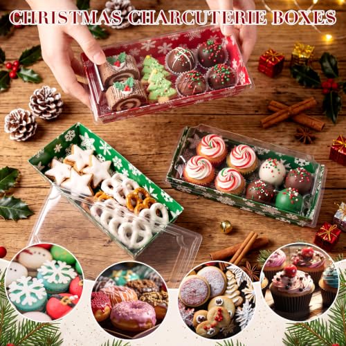 100 Pack Christmas Charcuterie Boxes with Lids, Snowflake Style