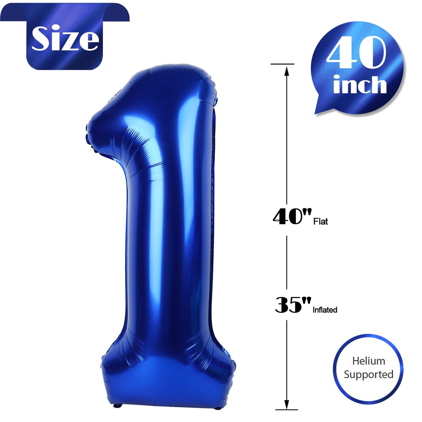 40 Inch Night Blue 1 Balloon for First Birthday, 1st Number Balloons Birthday Decorations for Girl Kids Toddler Baby, One Giant Number 1 Balloon