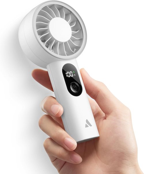 Aecooly Portable Handheld Fan - Powerful USB Rechargeable Mini Fan | 10H Cooling Time, Ideal for Travel, Summer Gifts - White