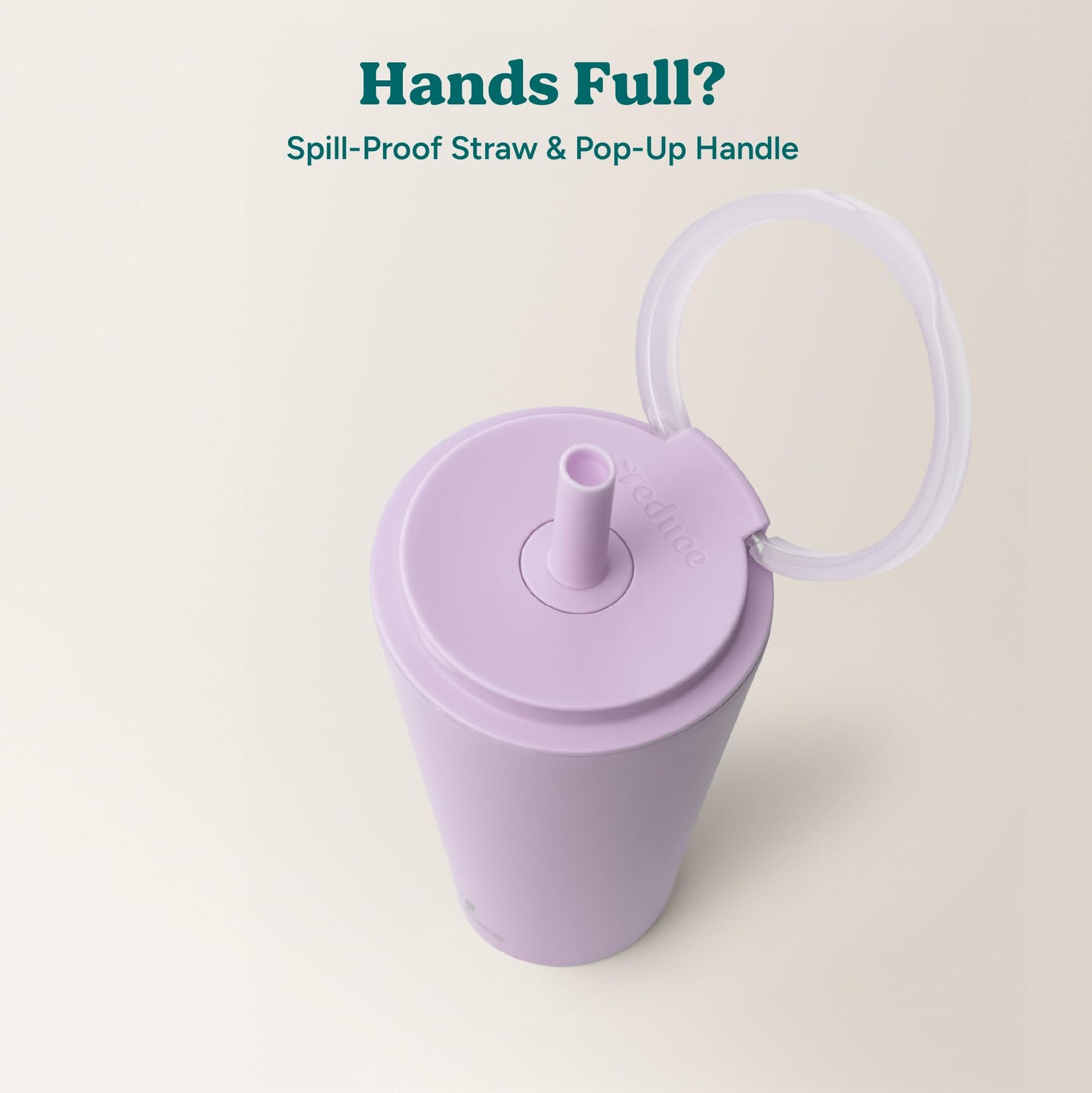 REDUCE Halo 32 oz Stainless Steel Vacuum Insulated Tumbler - Spill Proof Travel Mug with Flip Handle Lid - Keeps Drinks Cold for 32 Hrs - Dishwasher Safe - Cupholder Friendly - Lilac Bud