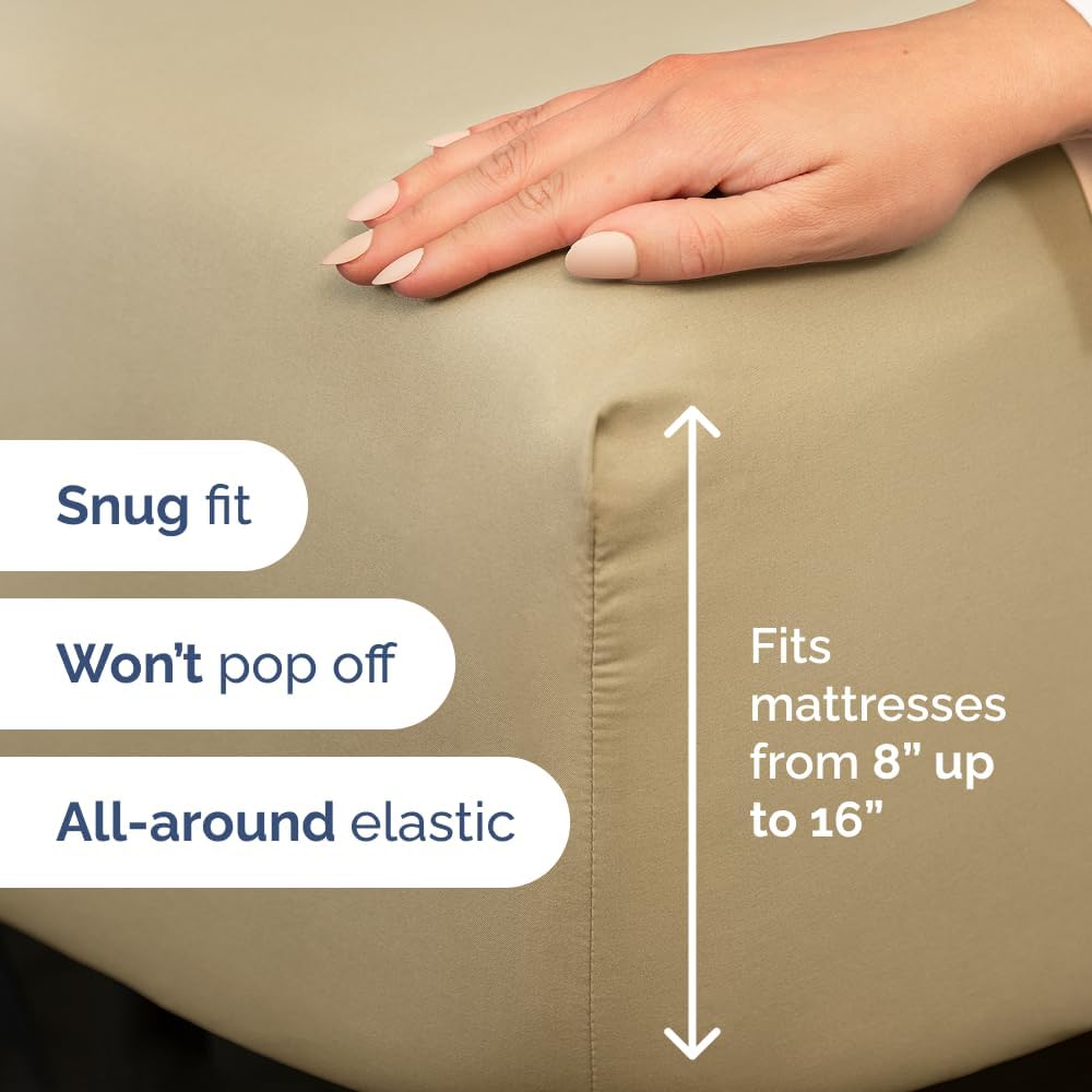 Skiennix Twin XL 3-Piece Sheet Set - Ultra-Soft Cooling Bed Sheets - Deep Pocket Hotel Luxury - Beige