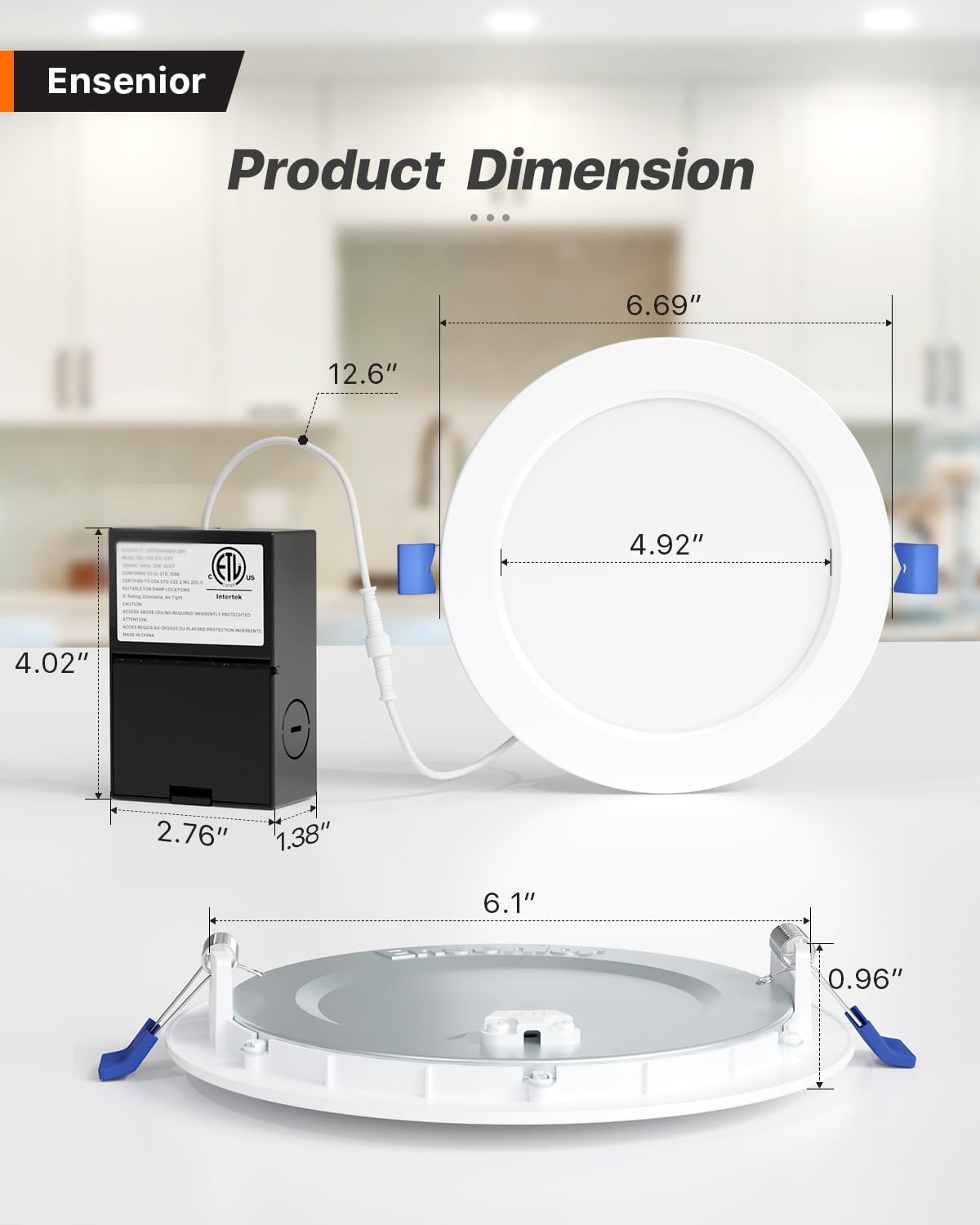 Ensenior 6 Pack 4 Inch Ultra-Thin LED Recessed Wafer Light with Junction Box, 2700K/3000K/3500K/4000K/5000K - 5CCT Selectable, 7.9W Eqv 65W, Dimmable Ceiling Downlight, 650LM High Brightness - FCC&ETL