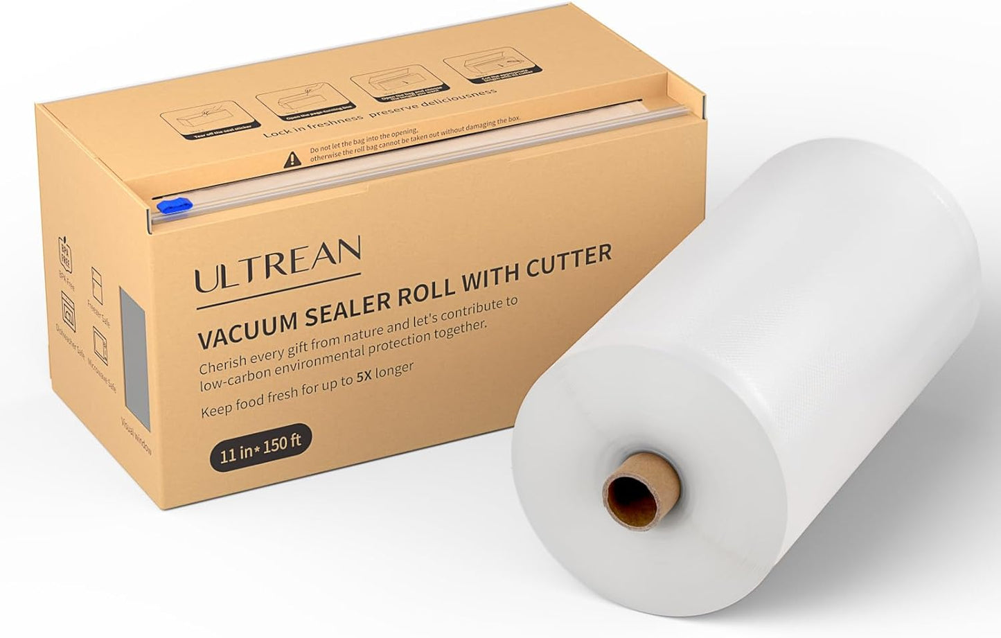 Ultrean Vacuum Seal Roll - 11" x 150' Commercial Grade Food Storage Bags | BPA Free, Ideal for Meal Prep & Sous Vide