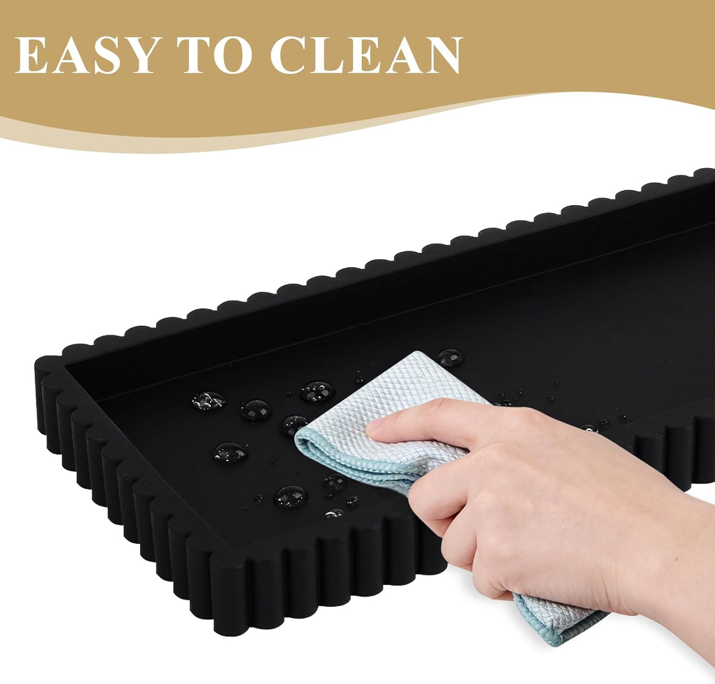 Skiennix Silicone Bathroom Tray - Small Vanity Organizer for Sink & Counter Decor | Black