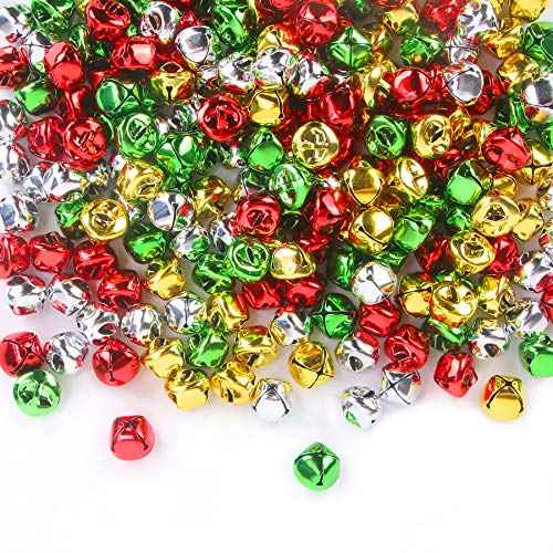 Augshy 200 Pieces Jingle Bells 3/5Inch Craft Bell Bulk for Christmas Home and Pet Decorations Xmas Decor Party Favors Supplies (Red Green Gold Silver)