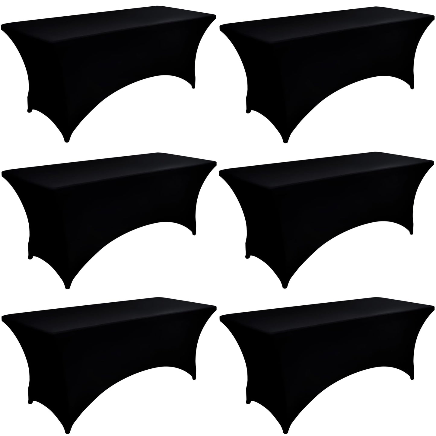 ZarzaaSik 6-Pack 8ft Black Spandex Table Covers for Rectangle Folding Tables - Washable Elastic Tablecloth - Ultimate Fitted Table Protector for Birthday Parties, Trade Shows, Banquet